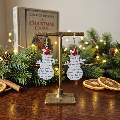 A Christmas Carol Snowman Book Page Earrings