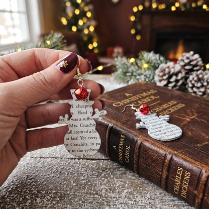 A Christmas Carol Snowman Book Page Earrings