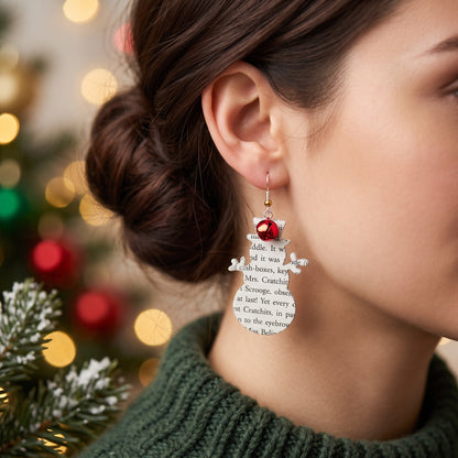 A Christmas Carol Snowman Book Page Earrings