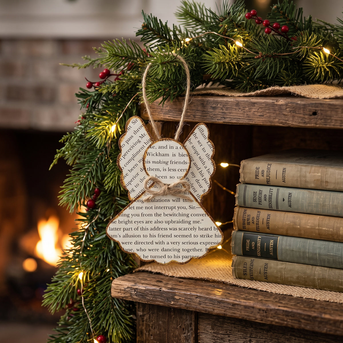 Vintage Style Book Page Angel Christmas Ornament