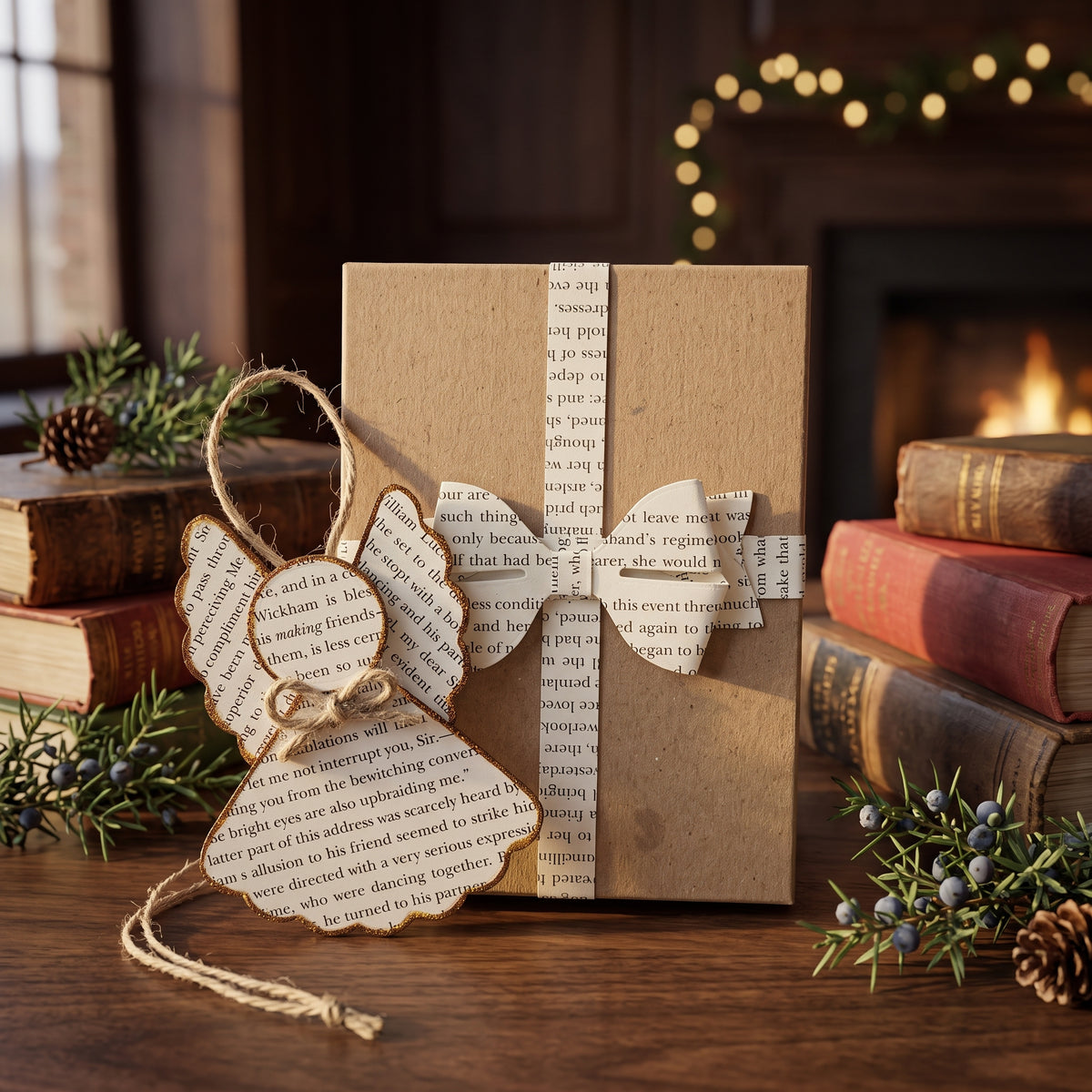 Vintage Style Book Page Angel Christmas Ornament