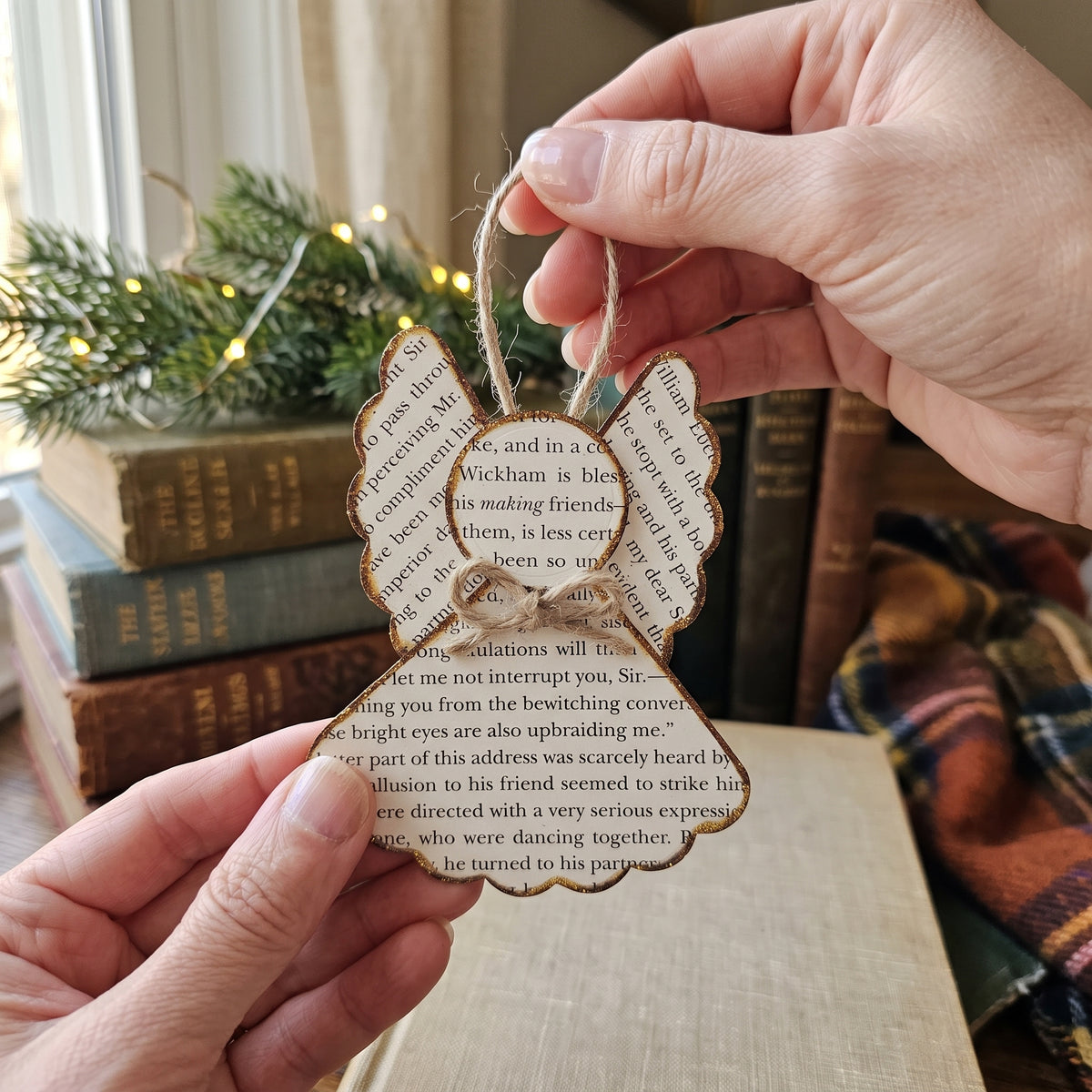 Vintage Style Book Page Angel Christmas Ornament