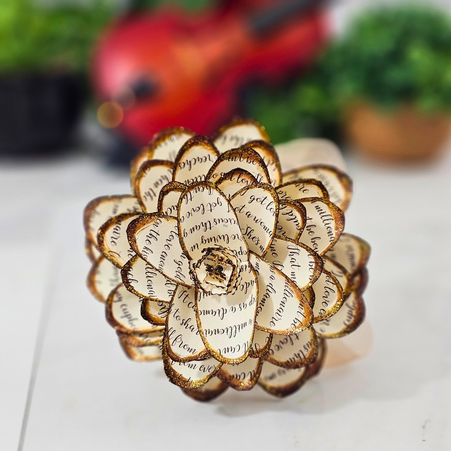 artisan made paper dahlia for gift for 1st anniversary