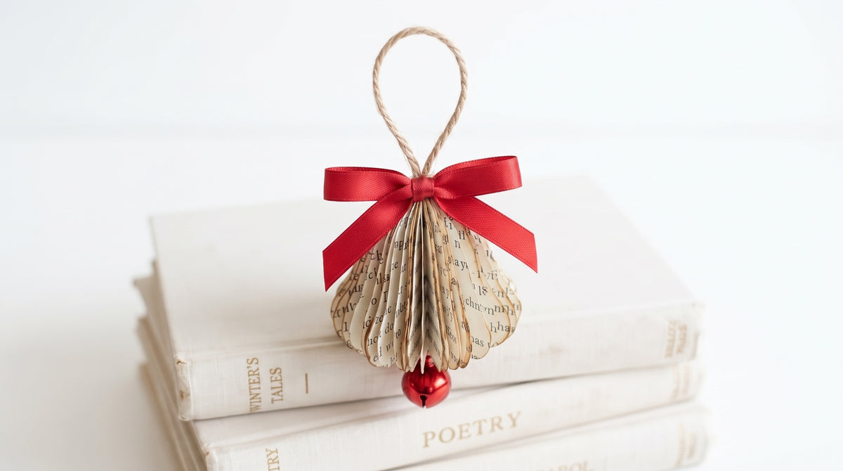 Tiny Book Page Bell Ornament