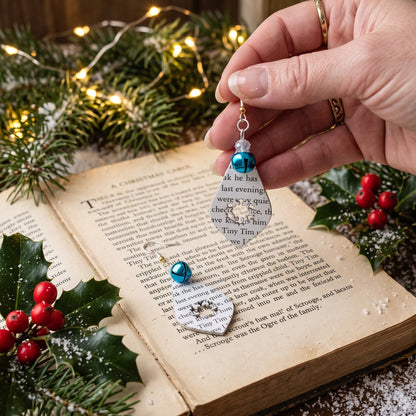 Book Page Snowflake Teardrop Earrings – A Christmas Carol