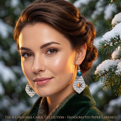Book Page Snowflake Teardrop Earrings – A Christmas Carol