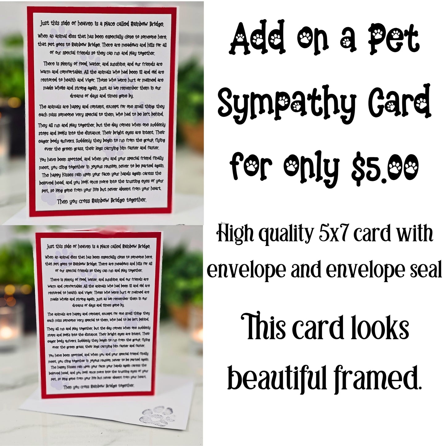 Add-on sympathy card option for Rainbow Bridge Memorial Red Rose