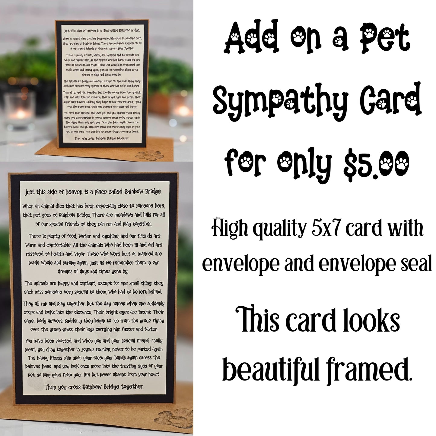 Add-on sympathy card option for Rainbow Bridge Memorial Flower"