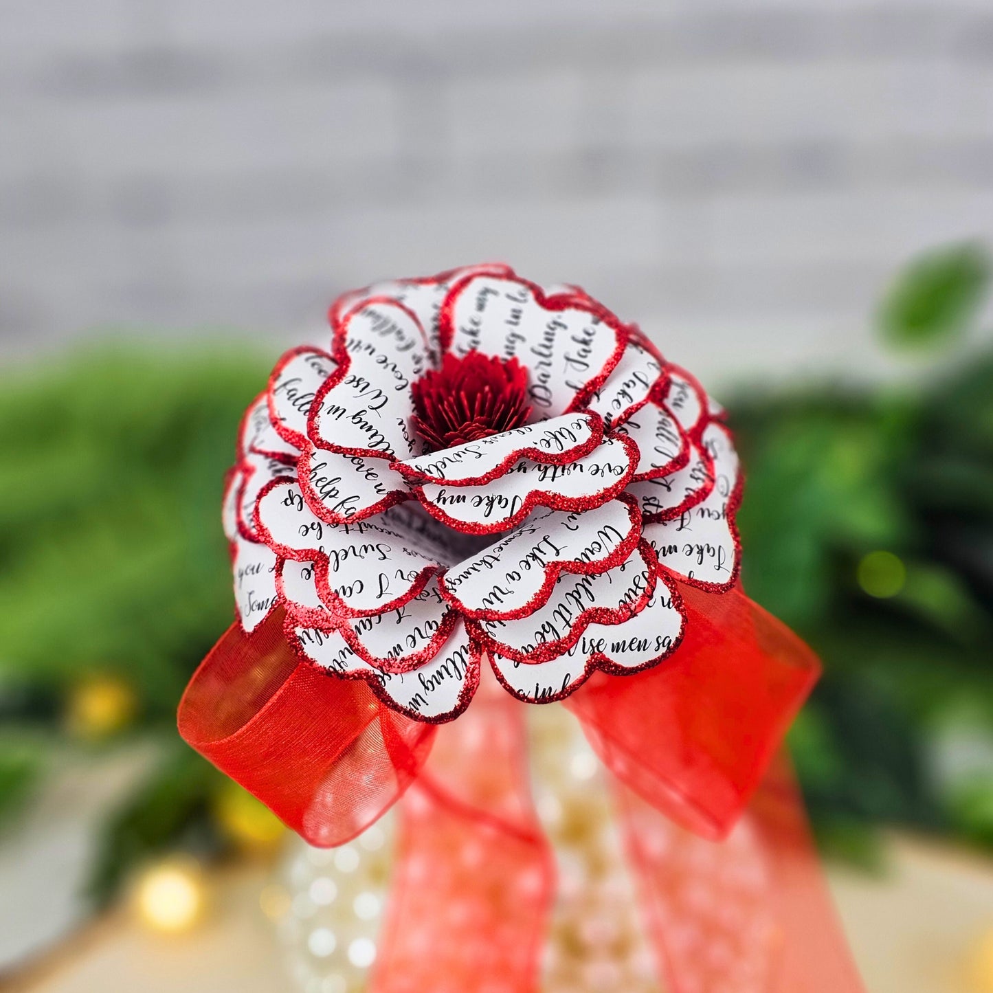 Anniversary gift handmade song lyric rose - sustainable upcycled paper flower