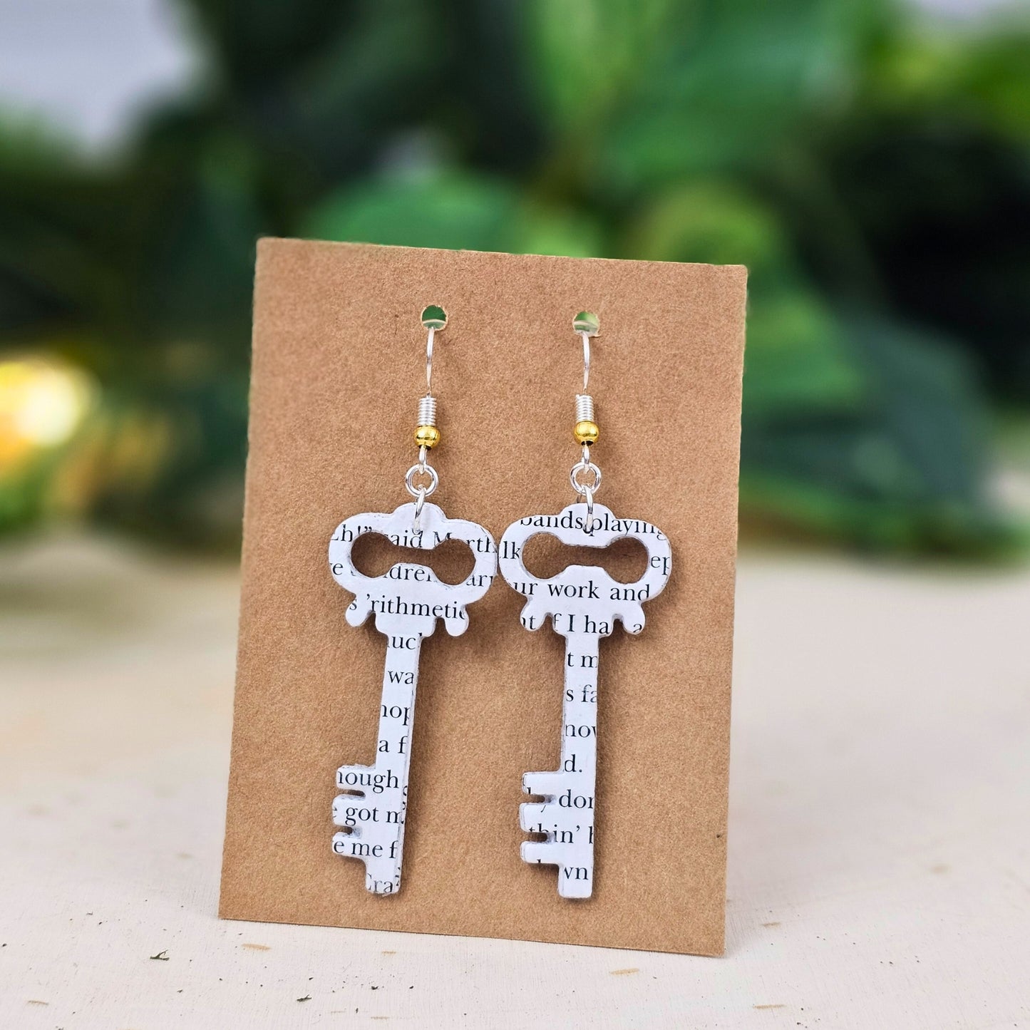 Literary Jewelry - Key Shaped Dangle Earrings made from Book Pages