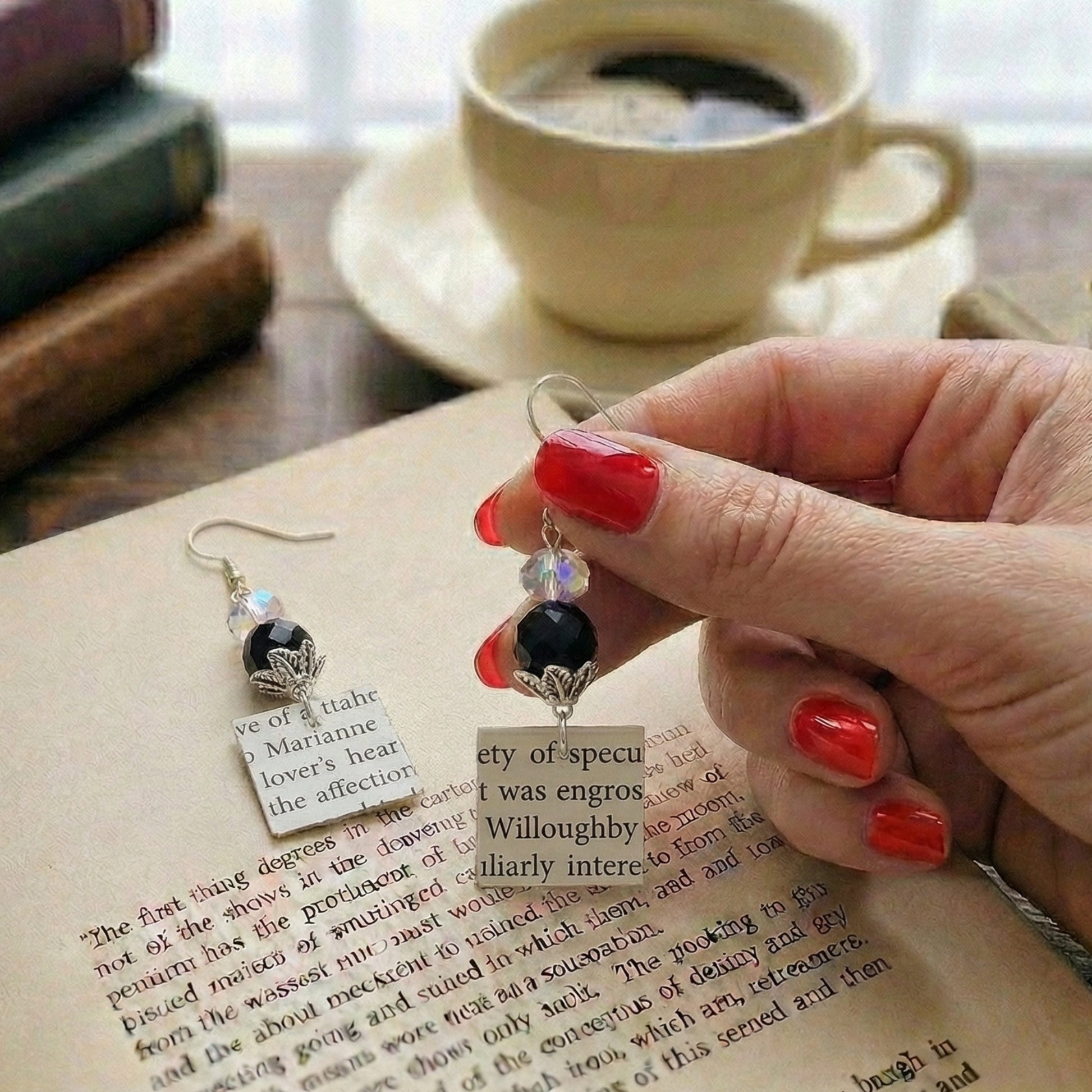 close up of one earrings