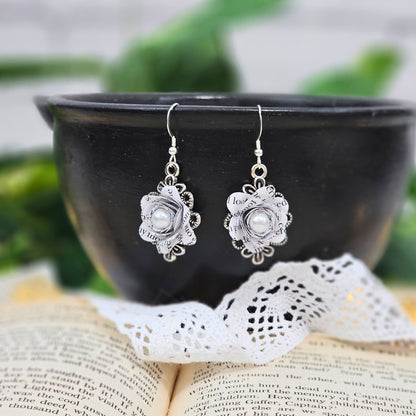 Floral Book Page Earrings | Literary Dangle Earrings for Book Lovers