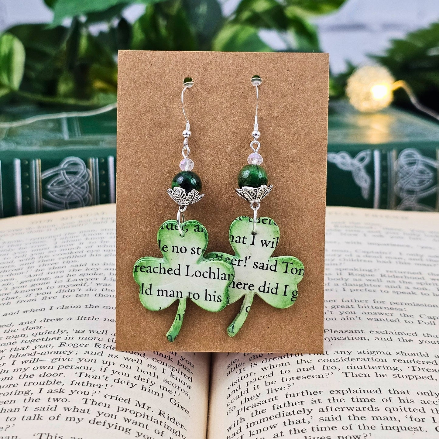 Shamrock Book Page Earrings