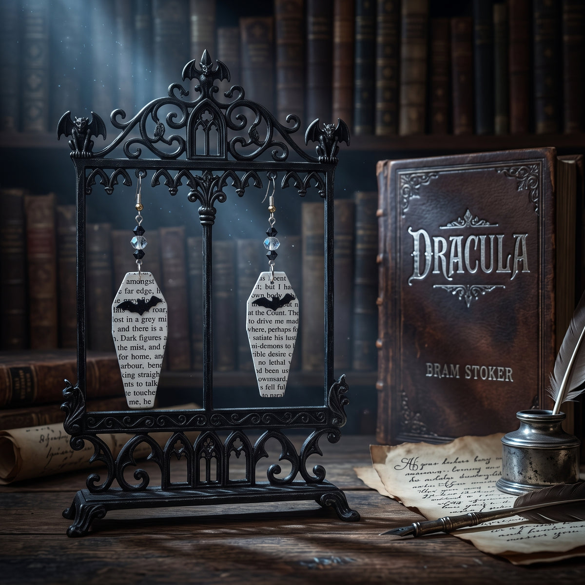gothic style earrings made from dracula