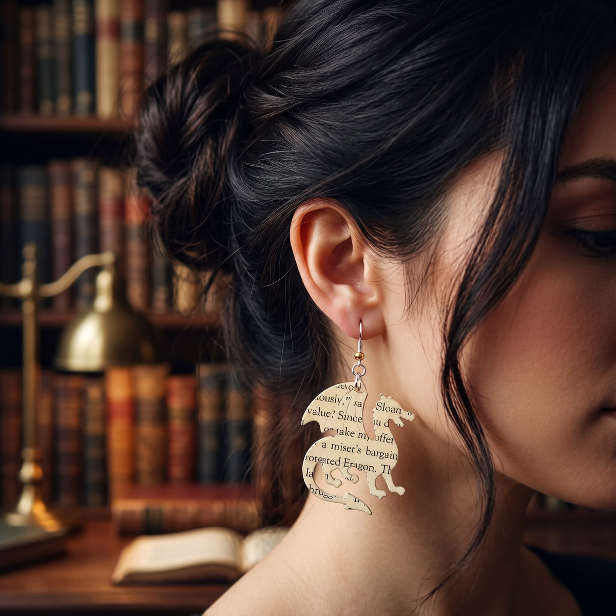 Dragon Book Page Earrings | Fantasy Book Lover Gift