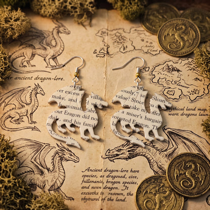 Dragon Book Page Earrings | Fantasy Book Lover Gift
