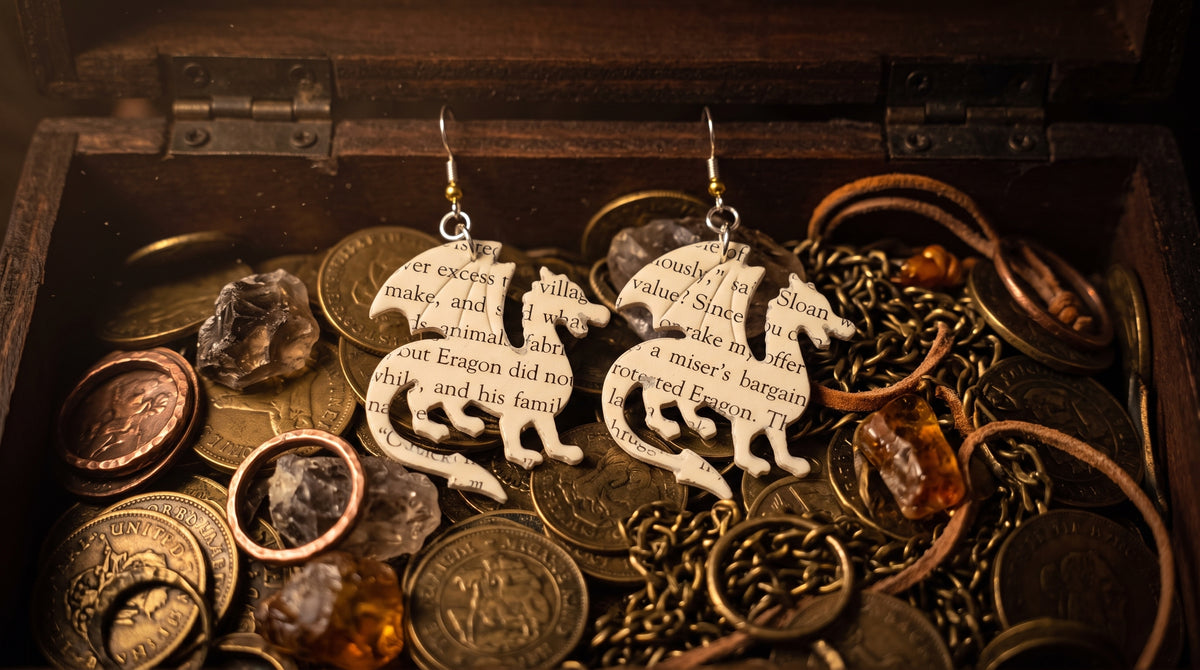 Dragon Book Page Earrings | Fantasy Book Lover Gift