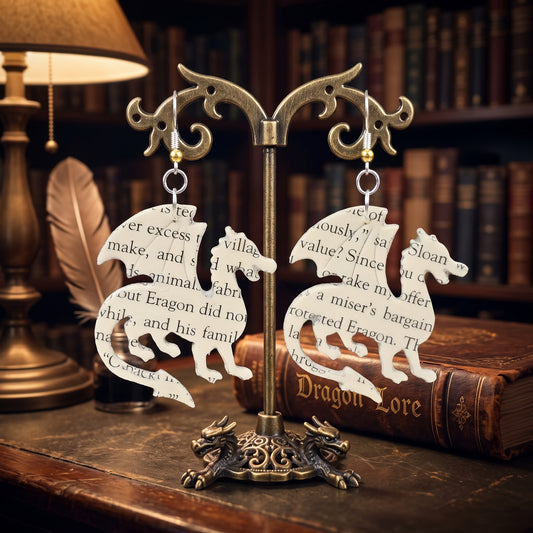 Dragon Book Page Earrings | Fantasy Book Lover Gift