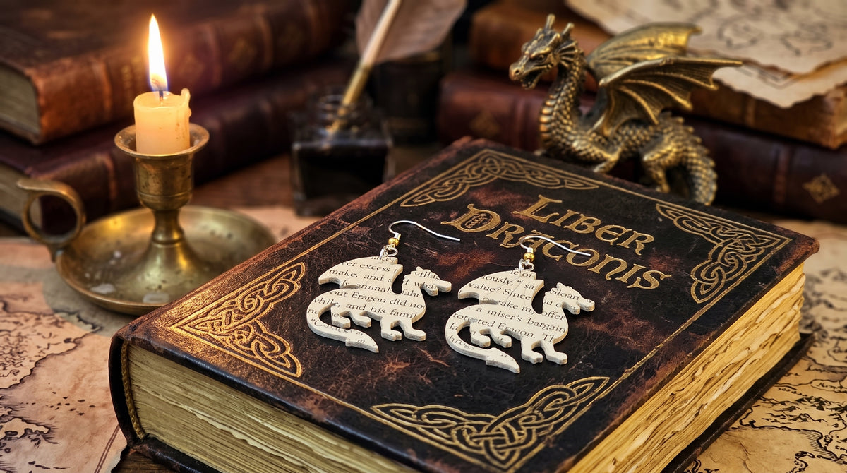 Dragon Book Page Earrings | Fantasy Book Lover Gift