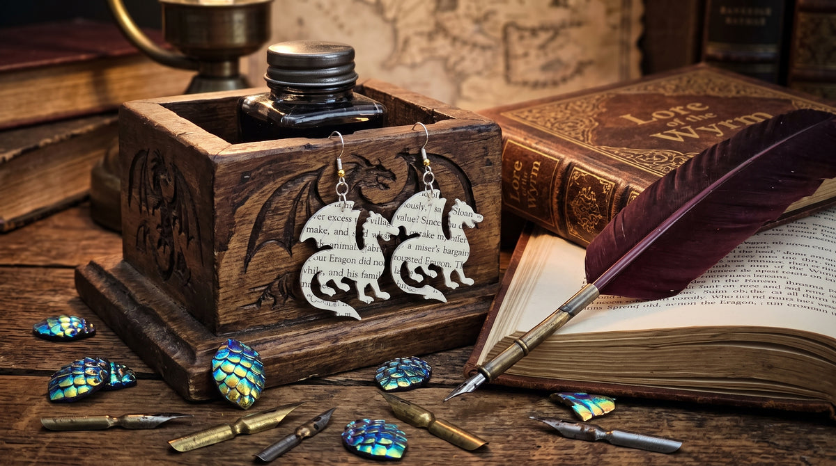 Dragon Book Page Earrings | Fantasy Book Lover Gift
