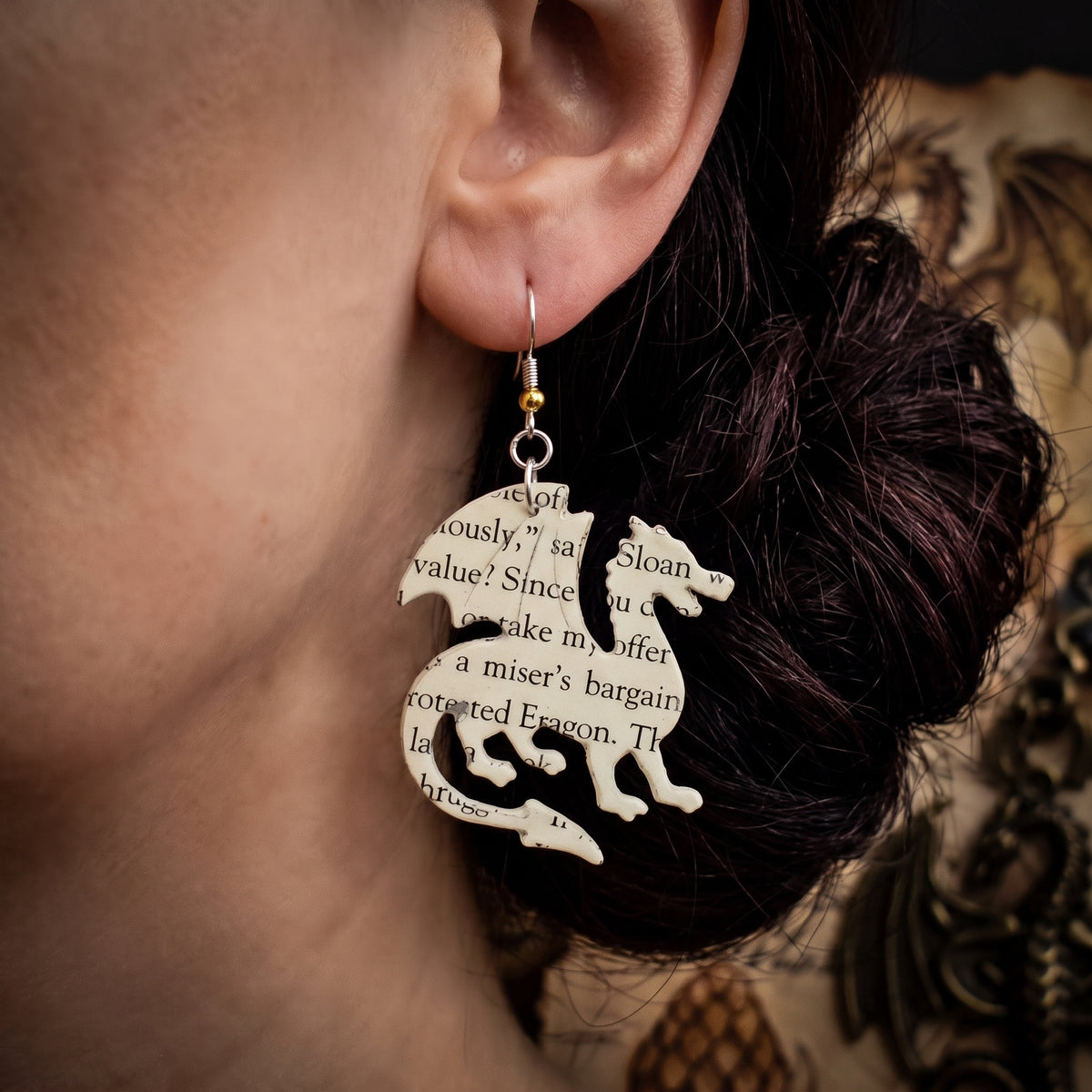 Dragon Book Page Earrings | Fantasy Book Lover Gift