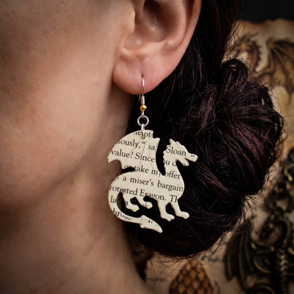 Dragon Book Page Earrings | Fantasy Book Lover Gift