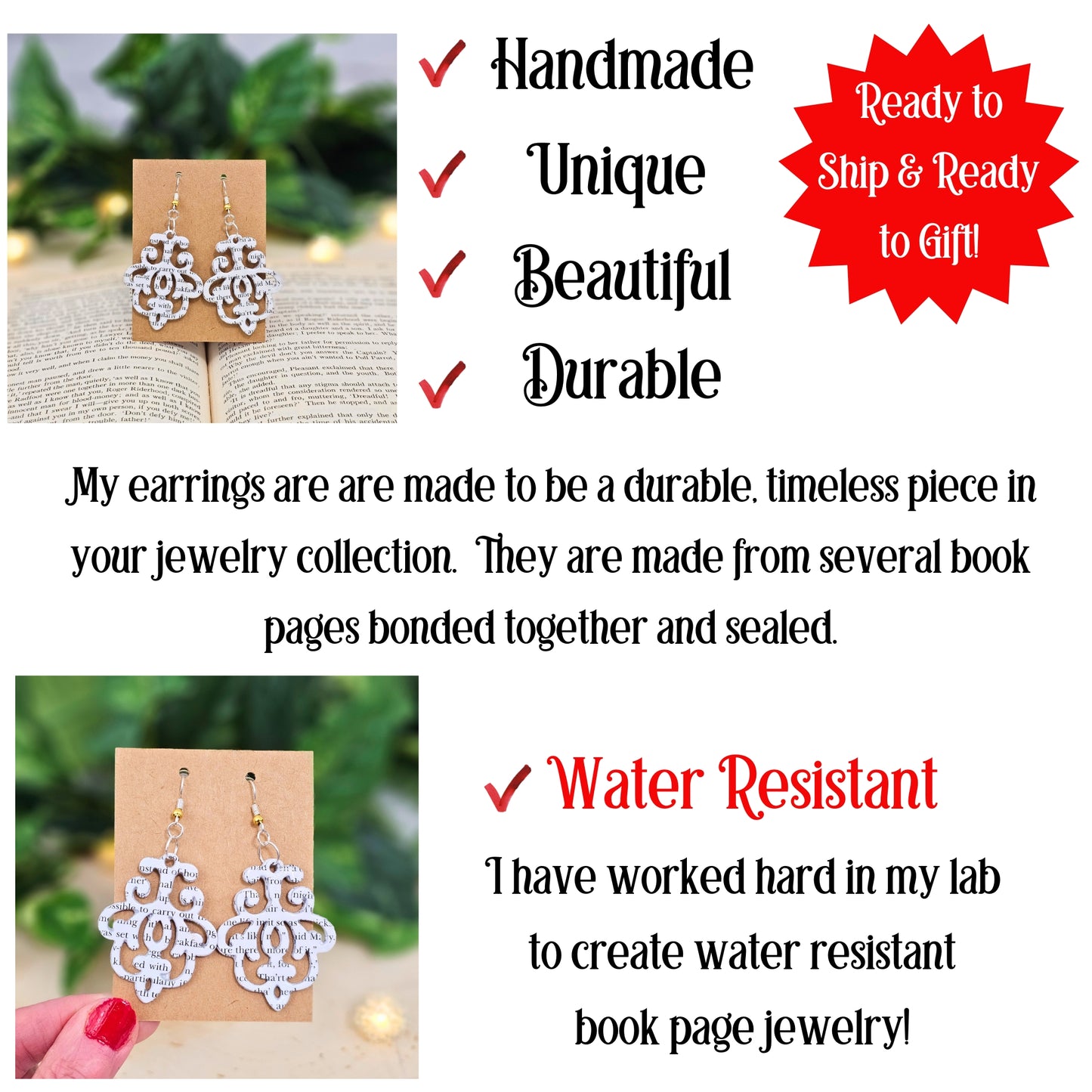 Handmade, unique, beautiful, durable earrings.