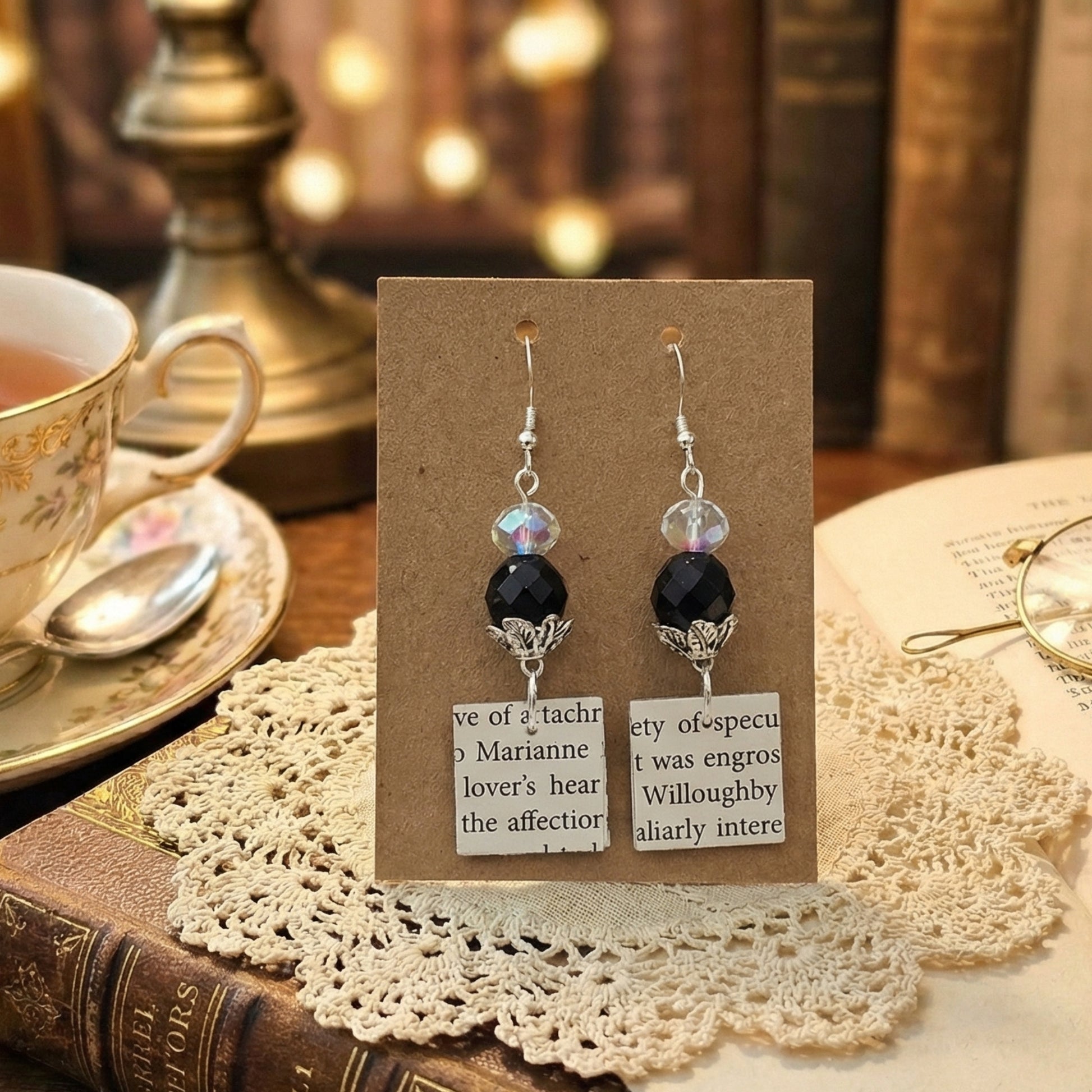 earrings on the card, book page earrings for teacher appreciation gifts