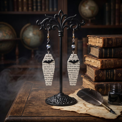 Coffin Book Page Earrings | Gothic Dark Academia Jewelry for Book Lovers
