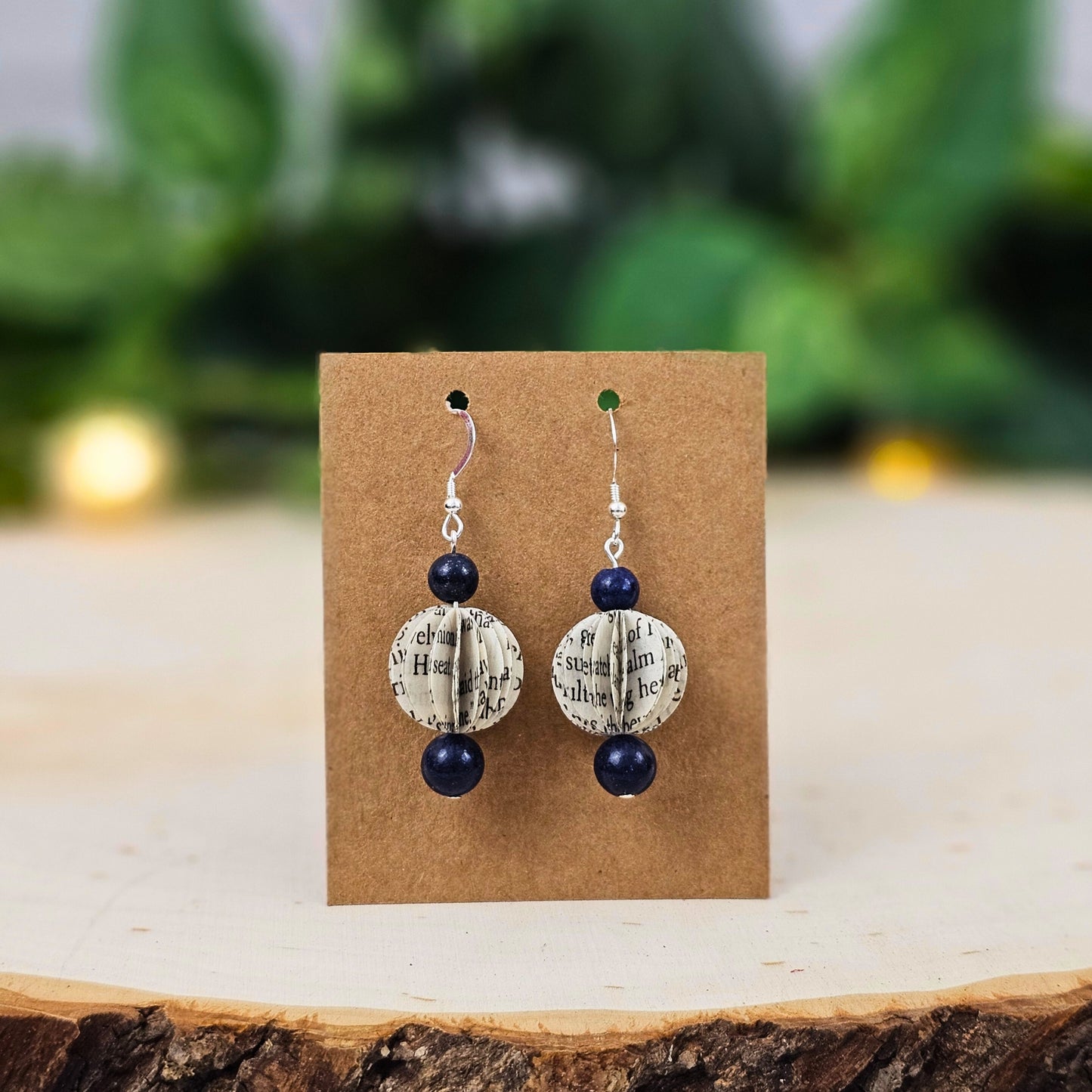 close of book page dangle earrings