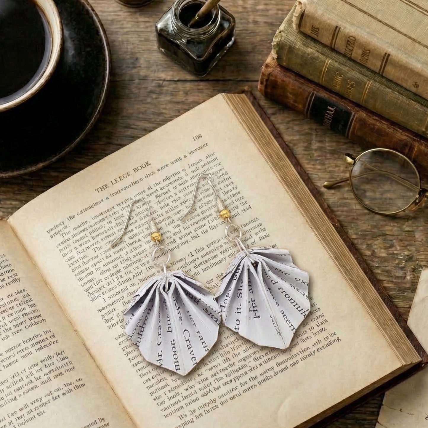origami book page earrings for  gifts for teachers, book lovers, and librarians