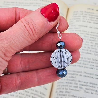 Bookish fashion earrings made from upcycled vintage book pages