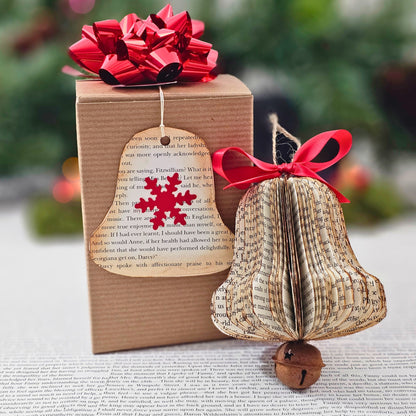 Bell Book Page Christmas Ornament for Book Club, Reader, Teacher Gift Exchange