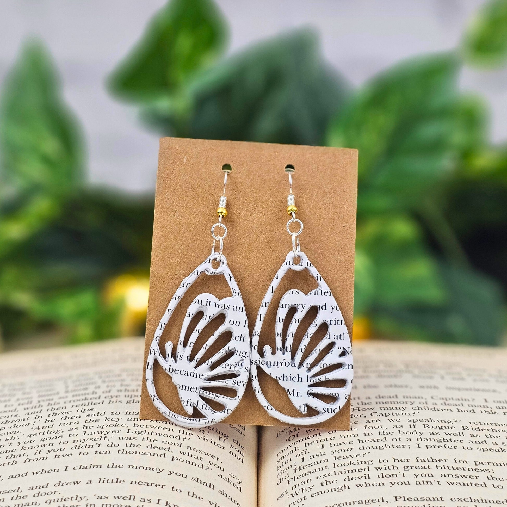 Handmade buttefly book page earrings with sterling silver ear wire
