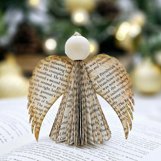 Upcycled handmade book page angel ornament