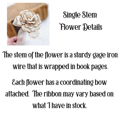 Single Stem Vintage Book Page Roses