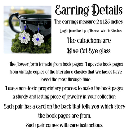 Flower Dangle Book Page Earrings for Teacher Appreciation, Book Lover or Book Club Gift Idea