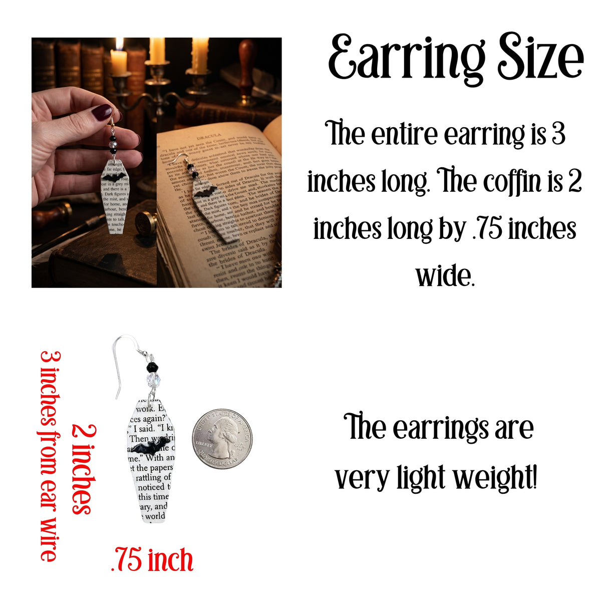 Coffin Book Page Earrings | Gothic Dark Academia Jewelry for Book Lovers