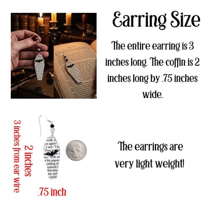 Coffin Book Page Earrings | Gothic Dark Academia Jewelry for Book Lovers