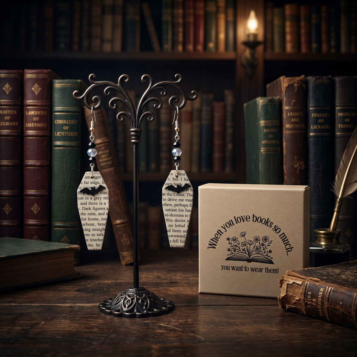 coffing book page earrings with free gift box