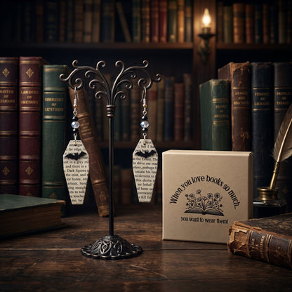 coffing book page earrings with free gift box