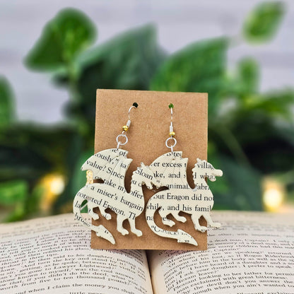 Dragon book page earrings for fantasy book lovers