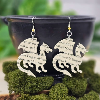 Handmade eco friendly dragon book earrings gift