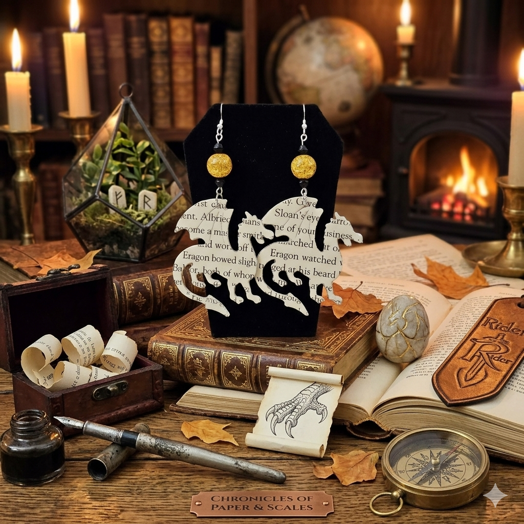 dragon earrings for literary lovers, teachers and librarians