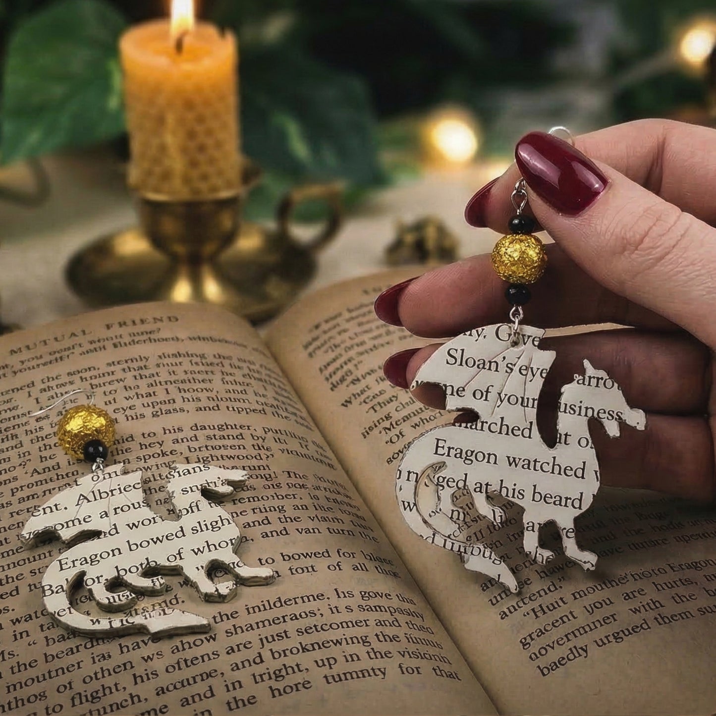 book page dragon earrings for  gifts for teachers, book lovers, bibliophiles