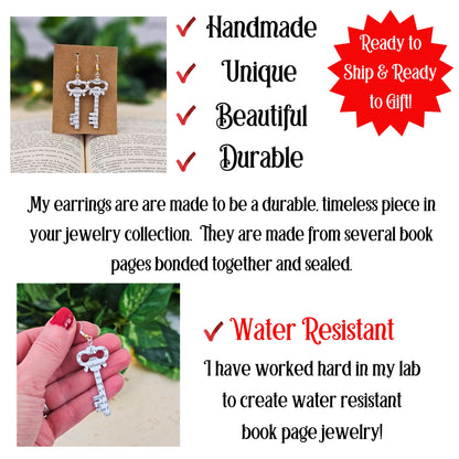 handmade, unique, beautiful, durable.  Book Page Earrings
