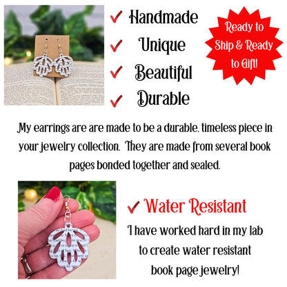 Literary Book Page Leaf Earrings - Gift for Book Lovers & Teachers