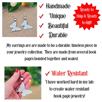 Book lover butterfly earrings - sustainable upcycled paper jewelry