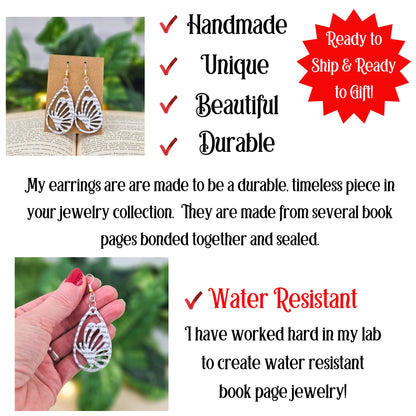 handmade, unique, beautiful, durable - book page earrings