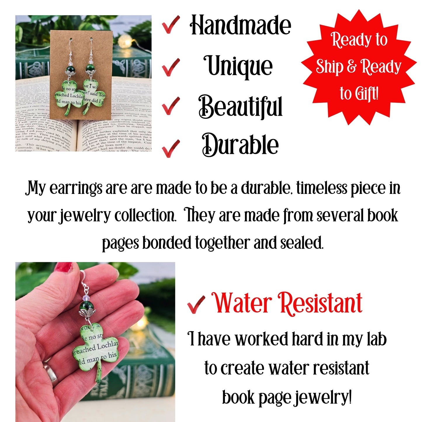 Shamrock Book Page Earrings